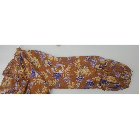 Altar'd State Dress Womens S Brown Floral Tiered Peasant Sleeve Mini Boho Puff - Picture 8 of 10